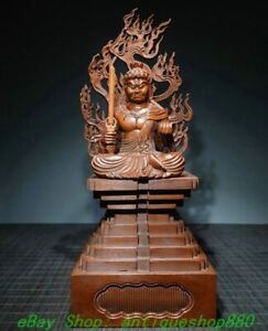 14 Old Chinese Boxwood Carved Hold Sword Acalanatha Acala Achala Buddha Statue