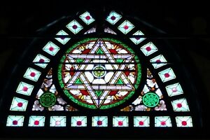 Antique Stained Leaded Glass Church Window 8ft X 9 9 Ft Star Of David 1800 S