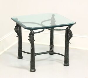Maitland Smith Patinated Bronze Mermen Square Glass Top Coffee Cocktail Table