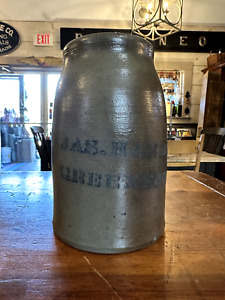 Antique Stoneware Jas Hamilton Greensboro Pa Salt Glazed Crock Primitive Decor