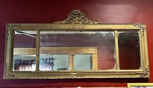 Antique Gold Gilt Gesso Buffet Mantle Triple Wall Mirror 48 Vtg Romantic Ef2