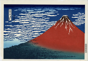 Hokusai Japanese Woodblock Print Red Fuji Fine Wind Clear Morning