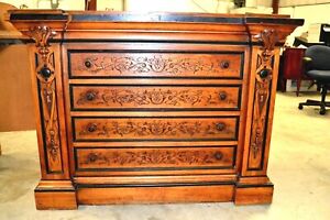 Antique Hand Carved Ornate Solid Wood High Boy Chest Dresser