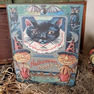 Old Halloween Donts Cat Pumpkin Owls Primitive Vintage Steampunk Style Poem Sign