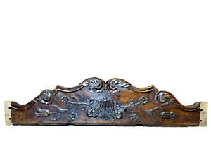 18 Th C Scroll Leaves Wood Carving Pediment Antique French Architectural Salvage