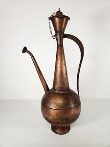 Antique Tinned Copper Ewer With Lid Mideast Ottoman Persian Washing Pitcher