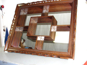 Mahogany Wood Frame Mirrored Display Shelf Wall Hanging Shadowbox Curio Antique