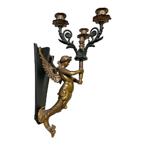 Antique French Empire Bronze Siren Winged Mermaid Wall Candelabra Sconce