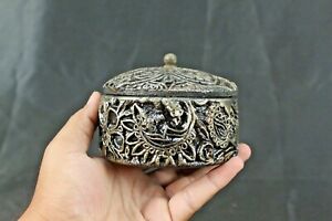Antique Style Wooden Carving Box Rustic Hand Painted Floral Design Small Box