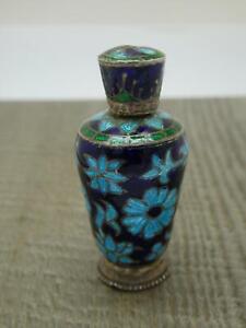 Art Deco Antique Indian Cloisonn Enamel And 925 Silver Perfume Scent Bottle
