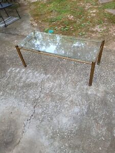 Gold Brass Glass Vintage Coffee Table 16 X 40 X 15