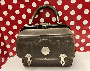 Antique Vintage Riley Lynch Leather Medical Doctor Nurse Bag 1870s Brown