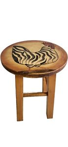 Vintage Hand Painted Rooster Wood Foot Stool Decorative 11 