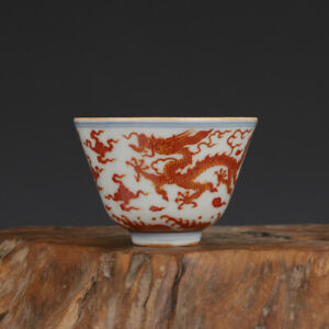 2 7 Inch Chinese Alum Red Porcelain Ming Chenghua Gild Dragon Design Teacup Cup