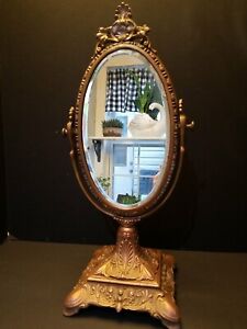 Jennings Brothers Antique Bronze 19 Stand Mirror With Beveled Glass