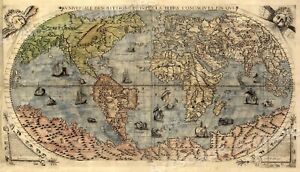 1565 Exploration World Map Large Terra Wall Print 24x42