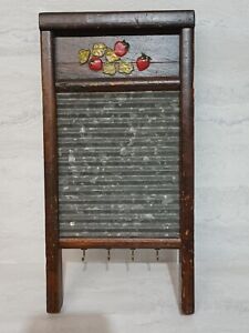 Vintage Antique Washboard Farmhouse Wall Decor Key Holder Strawberry
