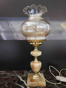 Lamp Chevet Table Lighting Vintage Deco Art Nouveau Marble Alabaster Glass N490
