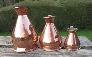 3 Vintage Copper Haystack Measures Jugs Quart Pint Gill Gr Verification