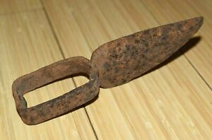 Antique African Tribally Hand Forged Iron Knife W Finger Handle From West Africa