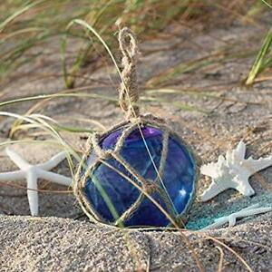 Glass Floats Fishing Blue Japanese Cobalt Nautical Rope Ball Round Buoy 5 