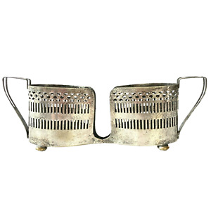 Spoon Holder Silver Plated Reticulated Basket Caddy Handles Apollo Filigree Vtg