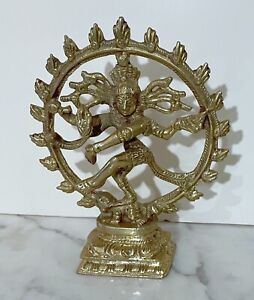 Beautiful Vintage Indian Hindu Solid Brass Statue Of Dancing Shiva Natajara