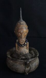 Antique African Songye Nkisi Nkishi Fetish Power Figure In Bowl Container