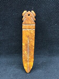 3 44 China Hongshan Culture Natural Old Jade Knife Sword Amulet Pendant