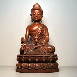 Vintage Chinese Antique Wooden Carved Buddha Statue Decor Wood Sculpture Artwork