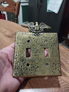 Vintage Emig Hammered Brass Eagle Dual Switch Cover Plate No 206 Nice 