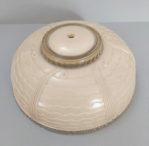 Vtg Antique Ceiling Light Shade Globe Cover Beige Cream Scalloped Art Deco 11 