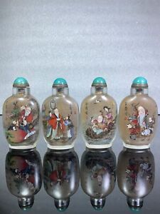 4pcs Collect China Inside Painting Glass Longevity God Snuff Bottle Set 