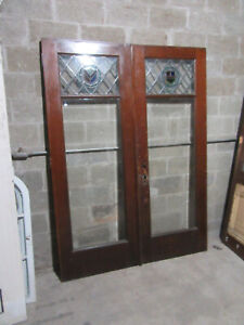  Antique Mahogany Double Doors With Stained And Beveled Glass 60 X 82 Salvage