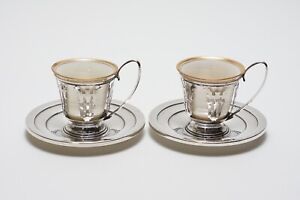 Two Lenox China International Sterling Silver Demitasse Cups W Saucers