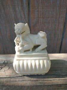 Antique Soapstone Hand Carved Foo Dog Jewelry Box