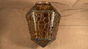 Vintage Antique Carmel Amber Crackle Glass Ceiling Light Shade Arts Crafts Deco