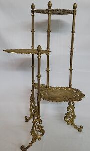 Vintage Early 20th Century Brass Three Tier Side Table With Bird Design