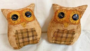 Primitive Bowl Fillers Farmhouse Owls Set Of Two Fall Grunged