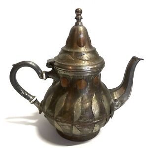 Ancient Antique Tuareg Teapot Tin Brass Hammered Morocco Around 1900 1920