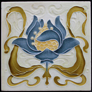Attractive Original Antique Art Nouveau Tile C 1900 Malkin Tile Works England