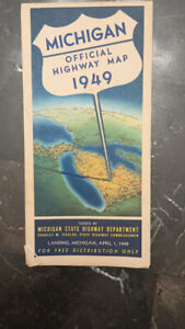 Vintage 1949 Highway Map Of Michigan