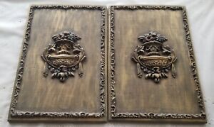 Antique Gilded Polychrome Pair Of Wooden Panels Barbola Style