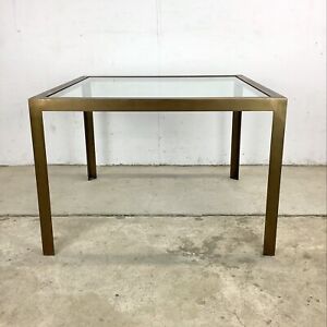 Vintage Modern Bronzed Steel And Glass Square Coffee Or Cocktail Table