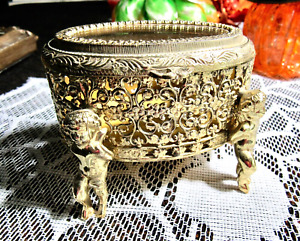 Delicate Brass And Glass Jewelry Box With Cherub Feet