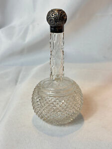 Antique Charles May Perfume Bottle Sterling Silver Cross Hatch Cut Glass Afb