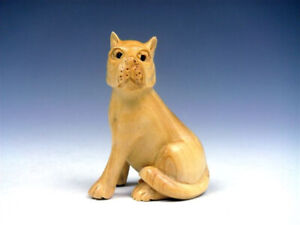 Boxwood Hand Carved Japanese Netsuke Sculpture Dog Puppy Sitting Up 11072302