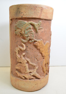Mayan Vessel Pottery Pre Columbian Sculpted Relief Quetzalcoatl Antiquity