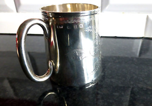 Solid Silver Engraved Edwardian Christening Mug Hallmarked