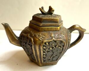 Antique Chinese Brass Teapot Signed Rare